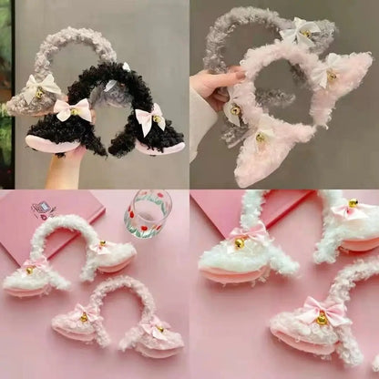 sengpan Plush Sheep Ears Headband Fashion Fancy Props Simulation Plush Hairband Handmade Bowknot Head Hoop Costume Party