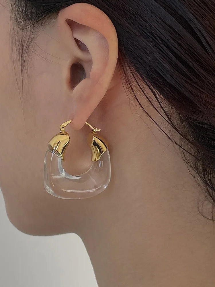 sengpan U-shaped translucent resin earrings, fashionable, simple, light luxury, geometric, multi-color ear clips, earrings for