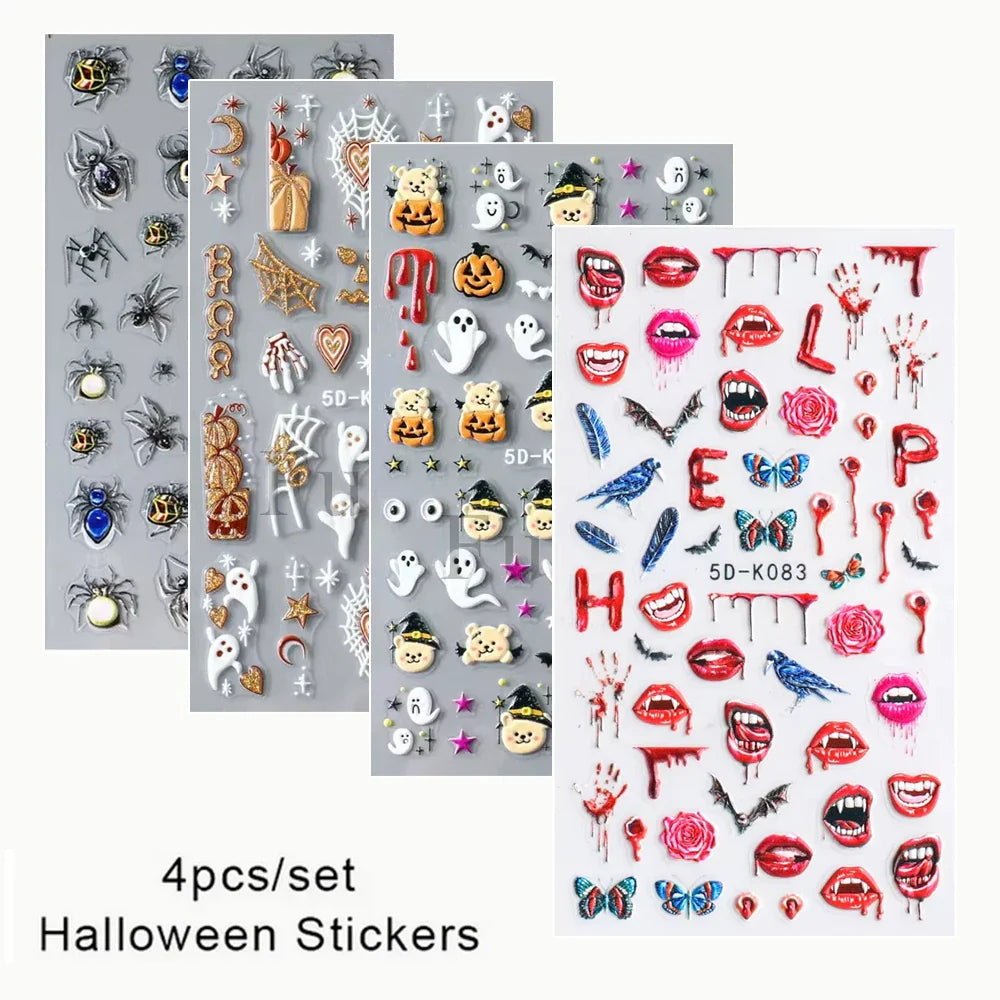 sengpan 5D Halloween Blood Eye Bones Nail Art Horror Eyeball kull Relief Three-Dimensional Nail Stickers for Women&Girl Nail stickers