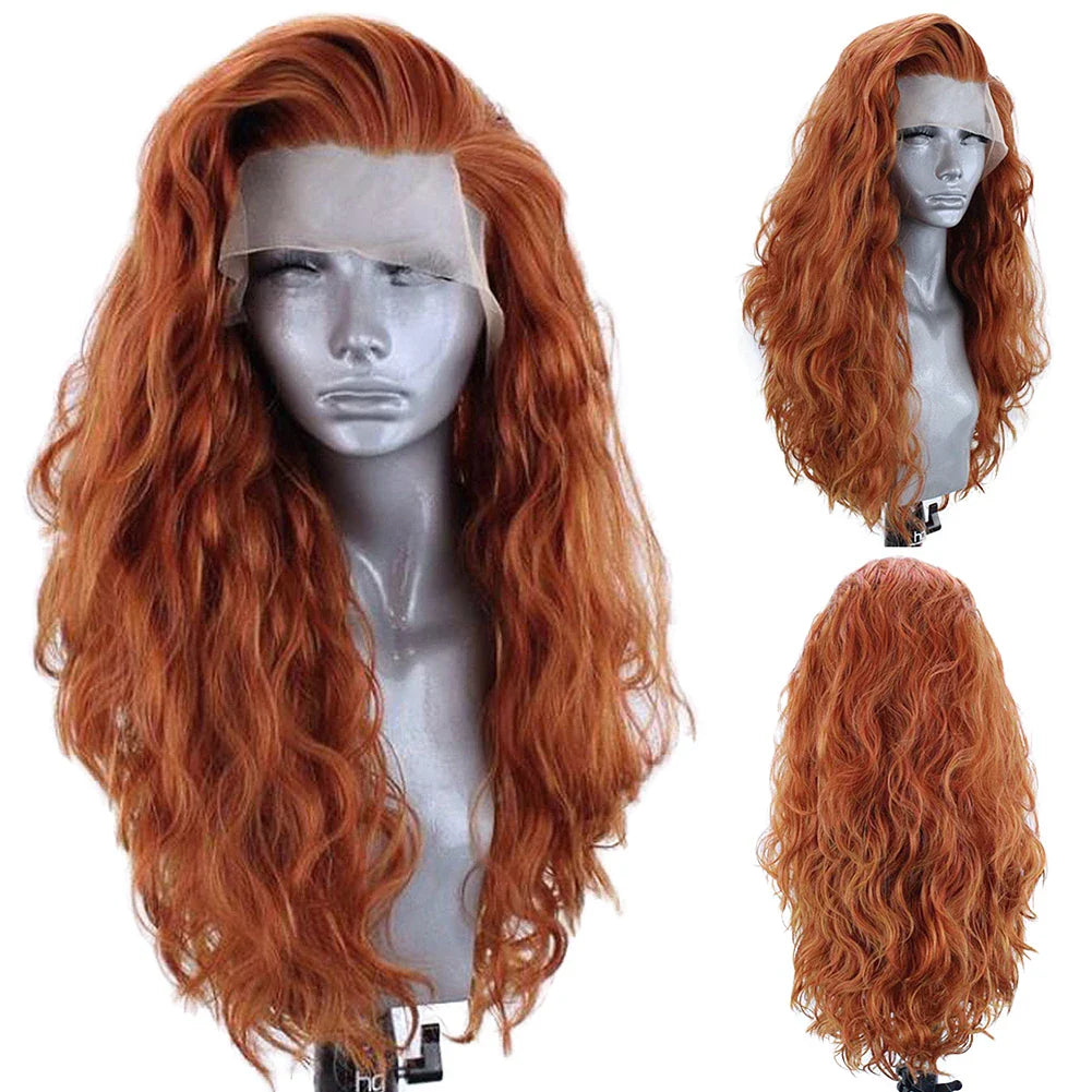 sengpan White Loose Body Wave Synthetic Wig Long Wavy Lace Front Wigs for Women Cosplay Costume Party Hair Wig