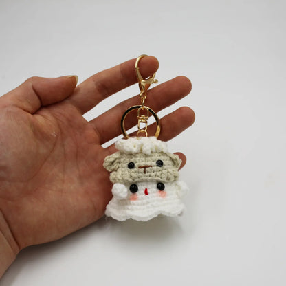 sengpan Creative Knitting Ghost Keychain Pendant Halloween Home Decoration Funny Handmade Crochet Ghost Doll Ornament Christmas Gifts