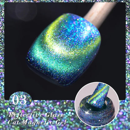 sengpan 10ml Double Light Reflective Glass Cat Magnetic Gel Sparkling Rainbow Color Gel Nail Polish Varnis Semi Permanent