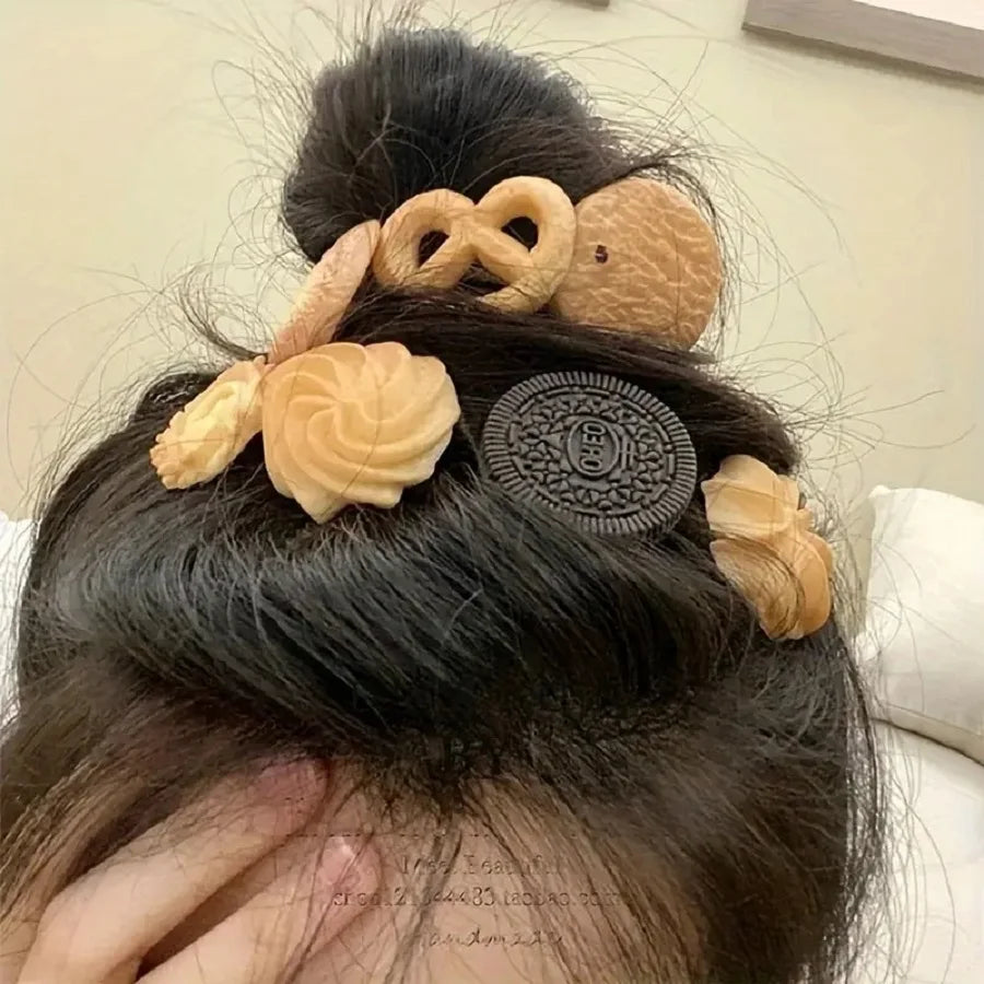 sengpan 7PCS Cute Emulational Cookie Shape Women Hair Clips Quaint Hair Accessories For Girl Gifts