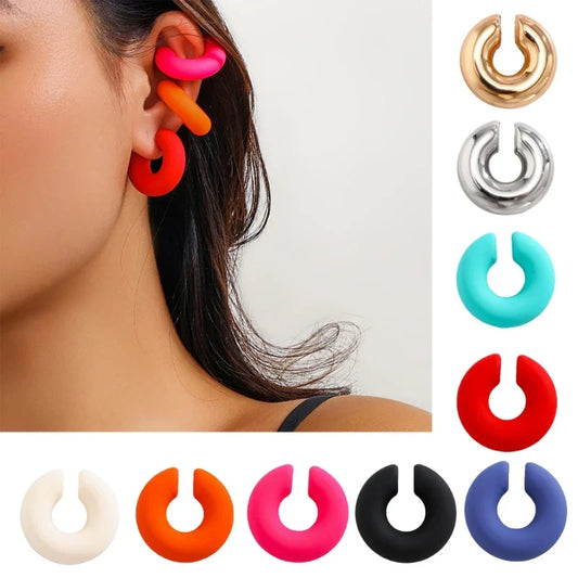 sengpan Simple Chunkys Ear Cuff Non Piercing Earrings Clip On Cartilage Hoop Earring Jewelry Thick Round Huggie Fake Earring