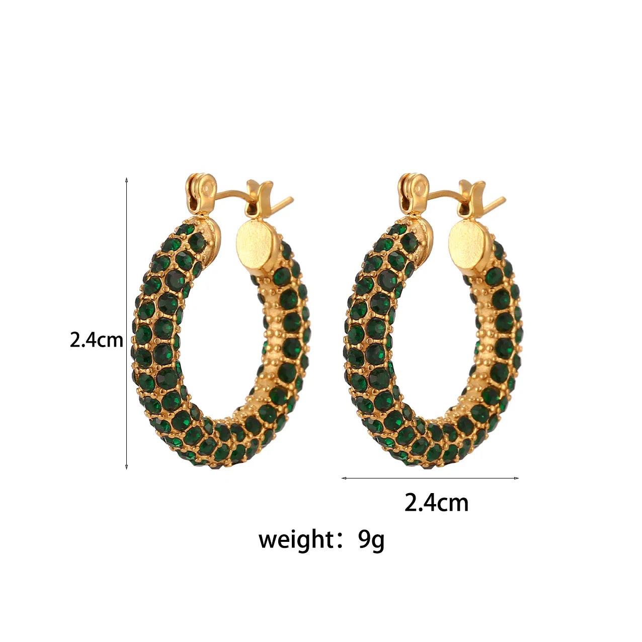 sengpan Full Crystal15mm 23mm Hoop Earrings For Girl Clear White Green Zircon Stone Stainless Steel Base Gold Plated Statement Earrings