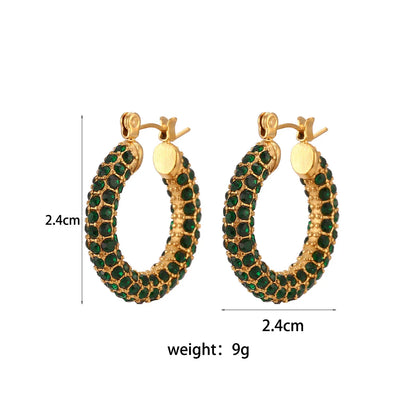 sengpan Full Crystal15mm 23mm Hoop Earrings For Girl Clear White Green Zircon Stone Stainless Steel Base Gold Plated Statement Earrings