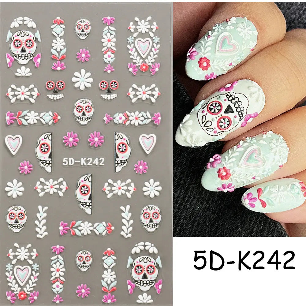 sengpan Spider Nail Art Stickers Halloween Design Ghost Skull Spider Webs Pumpkin Nail Decors Y2K Diamond Charms Manicure Decals GLJI-DZ