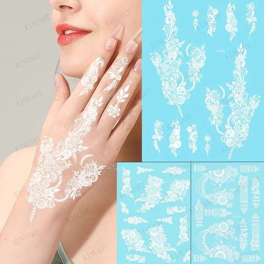 sengpan White Henna Tattoo Stickers for Hand Waterproof Temporary Tattoos for Women Body Art Mehndi Sticker Wedding Tattoo Hena