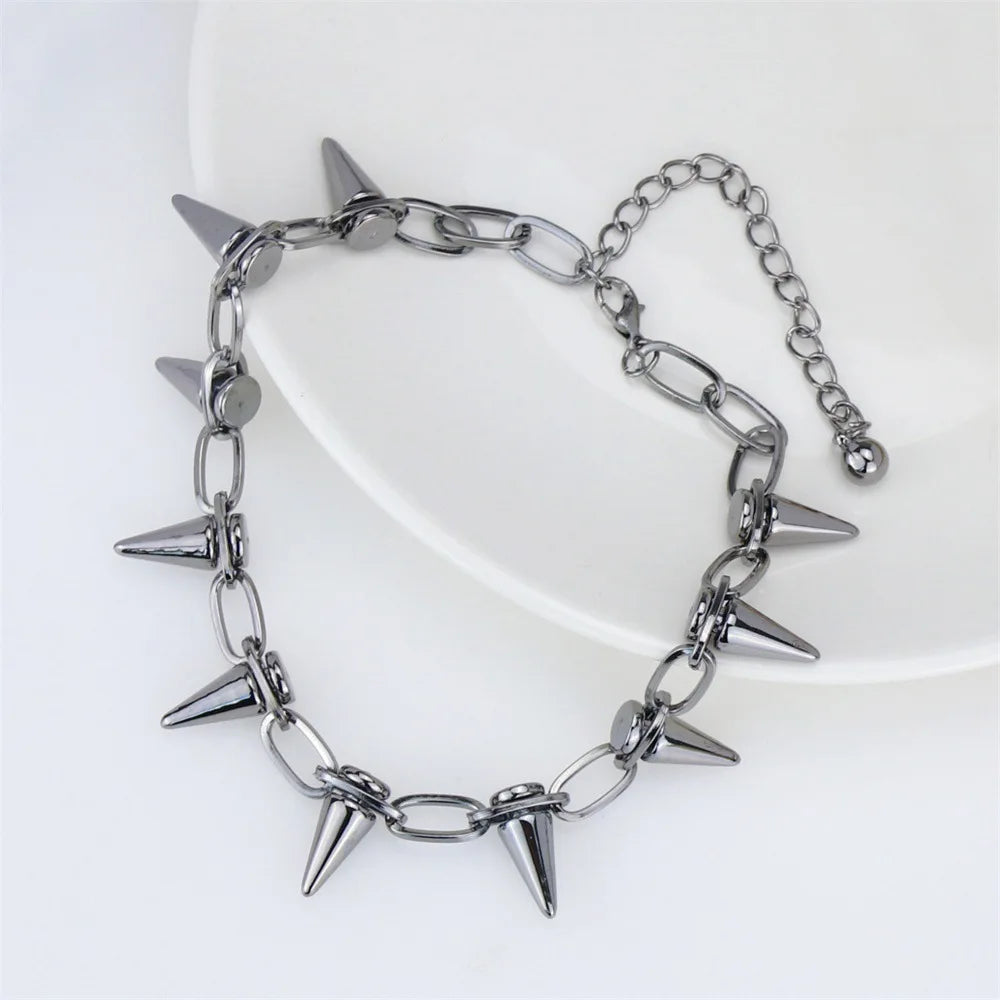 sengpan Korean Fashion Punk Gothic Harajuku Handmade Womens Necklace for Spike Rivet Female Chain Necklaces Exaggeration Rock Chokers