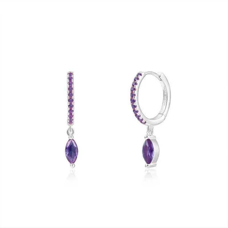 Lianfudai Violet Cubic Zirconia Hoop Dangle Earrings For Women Fashion Gold Plated Earring Set 2024 Jewelry Accessories Wholesale