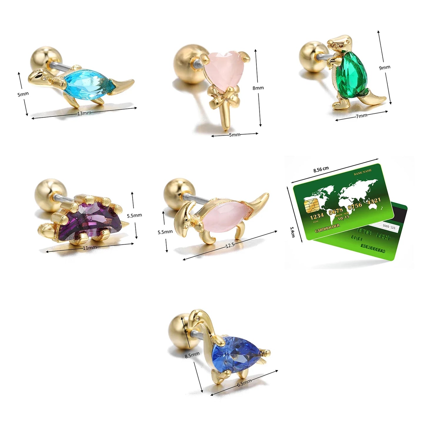 sengpan New Stainless Steel Screw Rod Zircon Dinosaur Ear Bone Nails Wild Animal Earrings Piercing Earrings Single Hot Sale