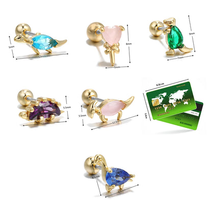 sengpan New Stainless Steel Screw Rod Zircon Dinosaur Ear Bone Nails Wild Animal Earrings Piercing Earrings Single Hot Sale