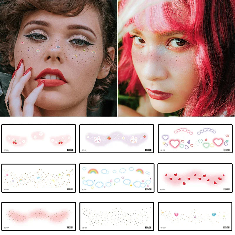 sengpan Personality Face Tattoo Sticker Print Tattoo Sticker Beauty Color Freckle Face Fashion Fake Tattoo Waterproof Party Sticker