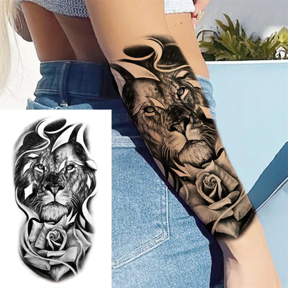 sengpan Death Skull Flower Temporary Tattoo For Women Girls Snake Bird Peony Tattoo Sticker Black Fake Blossom Sexy Tatoo Transfer Adult