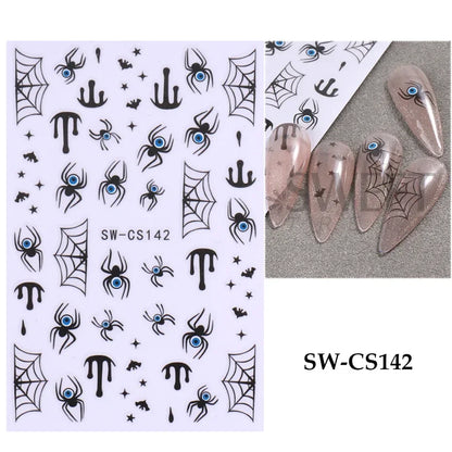 sengpan Pink Pumpkin Halloween Nail Stickers Ghost Star Mummy Love Heart Spider Web Scorpion Blood Drops DIY Winter Manicure Decoration