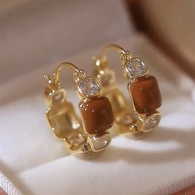 sengpan Exquisite Brown Zircon Unique Design Earrings for Women Fashionable Personalized Daily Accessories Party Jewelry Birthday Gifts