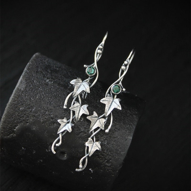 sengpan Silver color earrings Ivy Elven earrings Botanical jewelry Plant earrings Leaf design