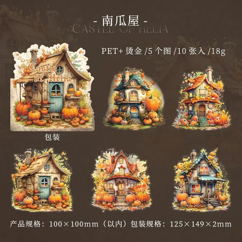 sengpan 10 Pcs/bag Gothic Castles Witch Halloween Pumpkin Transparent Stickers DIY Decorative Junk Journal Diary Scrapbook Materials