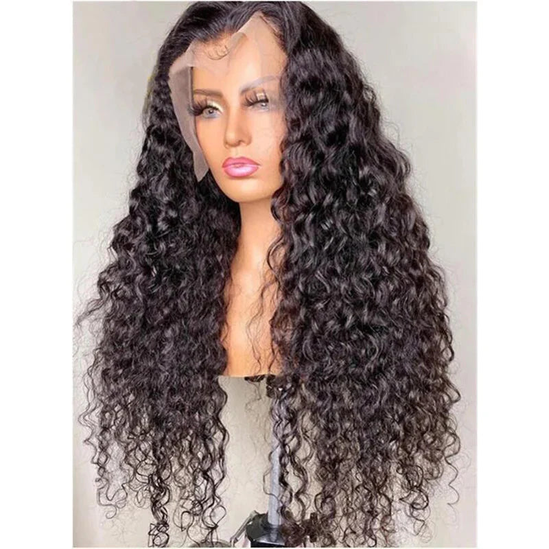 sengpan Soft 26 Inch Long Black Preplucked 180%Density Glueless Kinky Curly Lace Front Wig BabyHair Heat Temperature Daily Cosplay