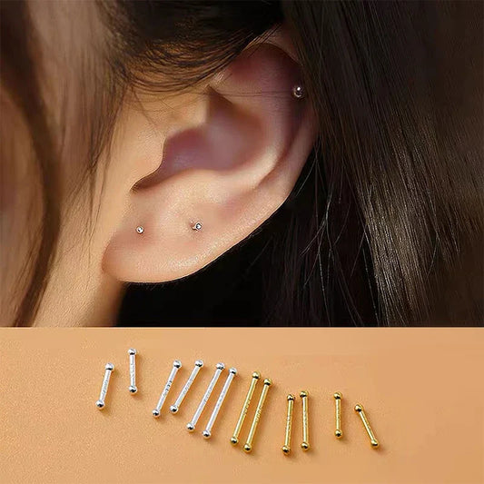 sengpan 2 Pcs Minimalist Small Bead Stud Earrings for Women Girls Ear Bone Screw Earrings Hypoallergenic Jewelry