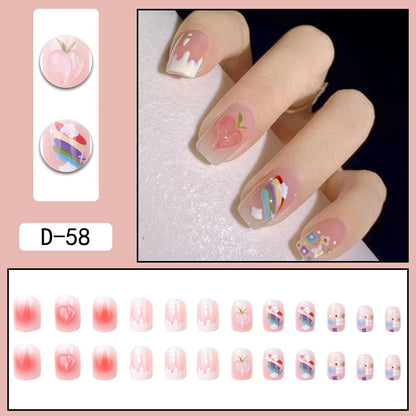 sengpan 24pcs French Point Diamond Fake Nails Wearing Artificial Square Head Press On Acrylic Nail Art Pearl Patch Almond False Nails