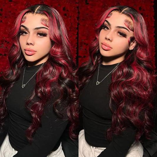 sengpan Burgundy Lace Front Wigs Human Hair 1B/99J Colored Body Wave 13X4 Human Hair Wigs Pre Plucked Burgundy Wig with Baby Hair 180%