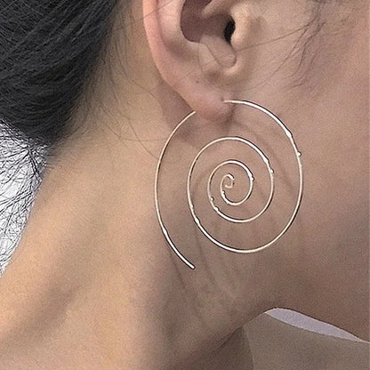 sengpan  Women Cute Unique Temperament Round Spiral Earrings Romantic Alloy Simplicity Aestheticism Geometric Dangler