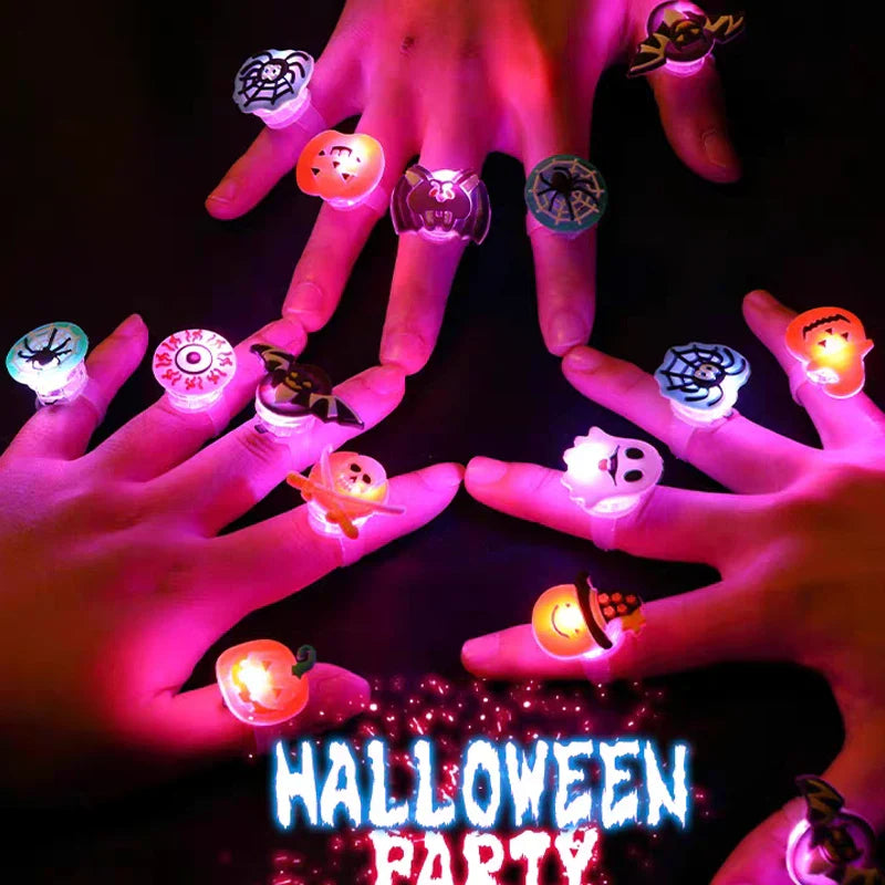 sengpan Halloween Luminous Rings Creative Cute Pumpkin Ghost Eye Ghost Pirate Spider Web Children Toys Halloween Flash Finger Rings