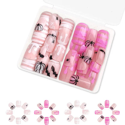 sengpan 48pcs/set Cute Ghost & Pumpkin Halloween Press-On Nails-Glossy Short Square Festive Designs Fake Nails for Women and Girls Wear