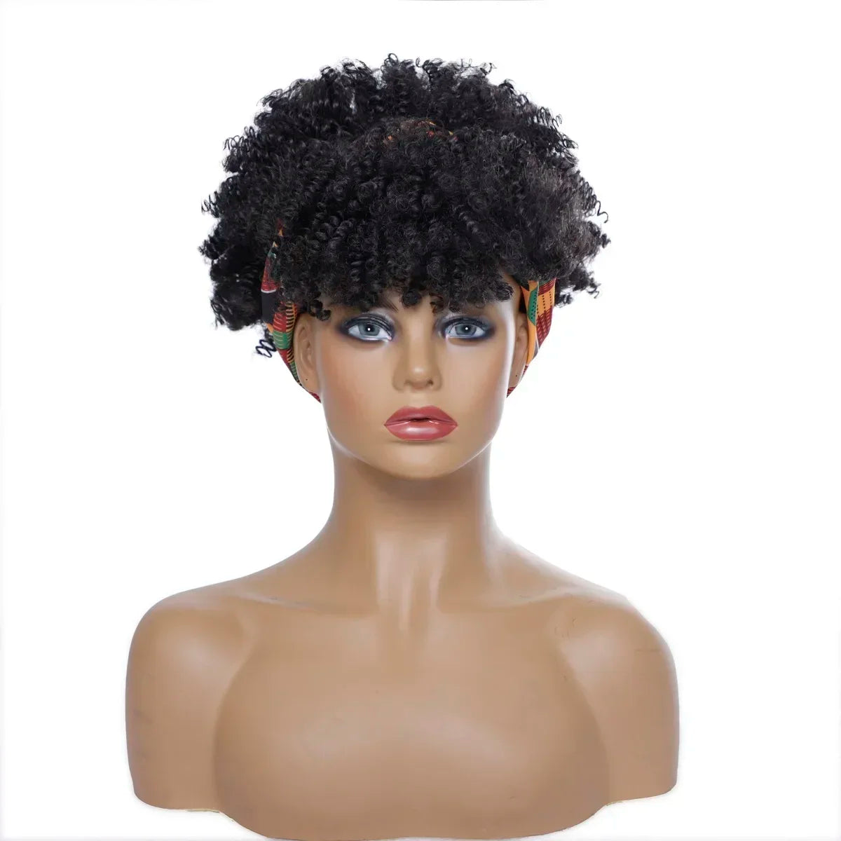 sengpan Short Kinky Curly Headband Wigs  Afro Puff Curly Headband Wig For Women Natural Synthetic Turban Wrap Wig  Cosplay Daily Use