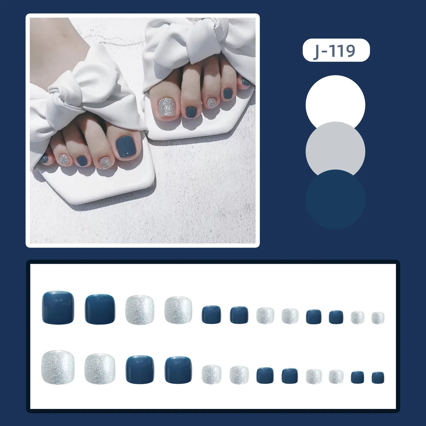 sengpan 24Ps Glossy Lake Blue Press on Toe Nails Artificial Acrylic Fake Toenails Full Coverage Removable Wearable Toe Nail Art Finished