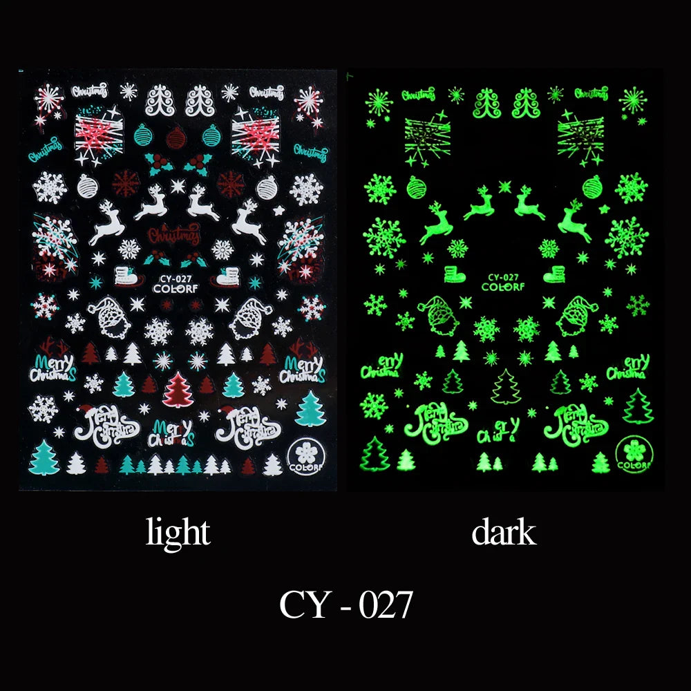 sengpan Luminous Nail Stickers Glow In Dark Halloween Nail Art Decoration Cartoon Skull Ghost Sliders Bones Spider Decal Tattoo GLYB-018