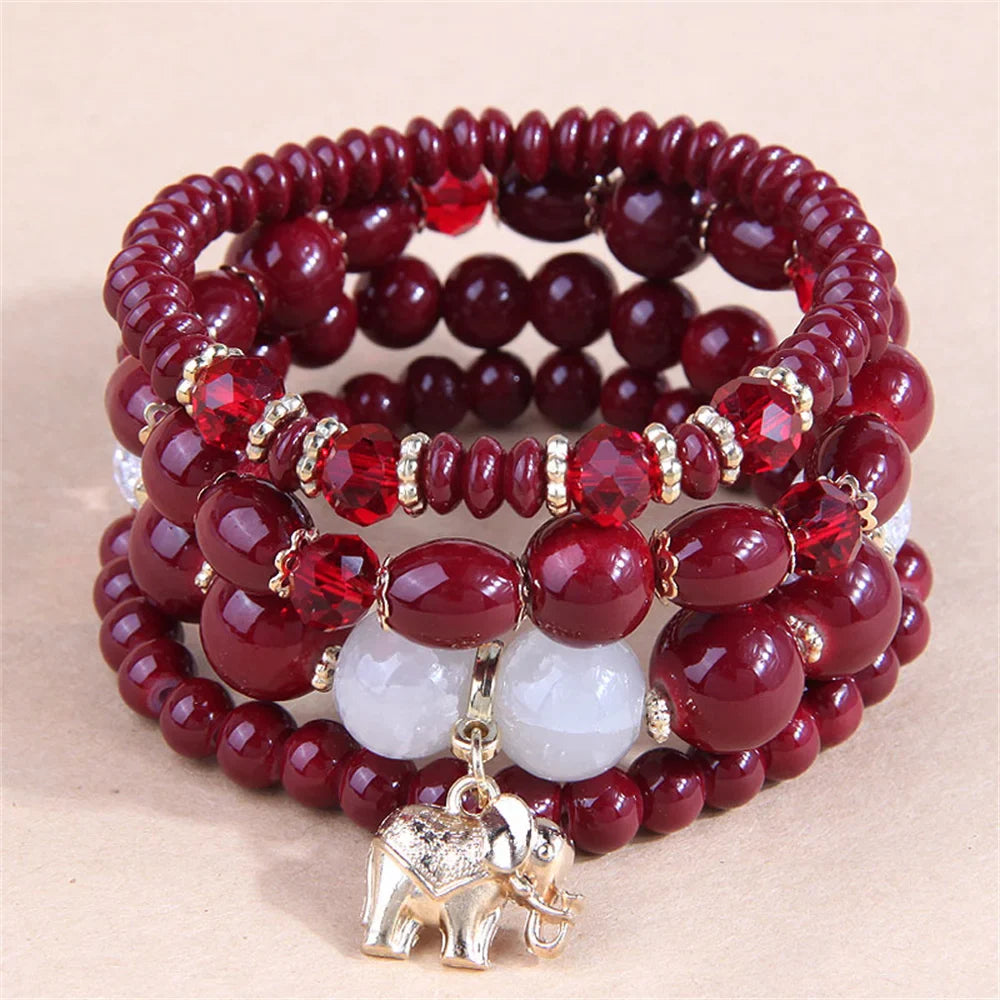 Lianfudai New Korean Multicolor Crystal Beads Elastic Rope Bracelets For Women Elephant Wrap Strand Bracelet Men Pulseira Feminina