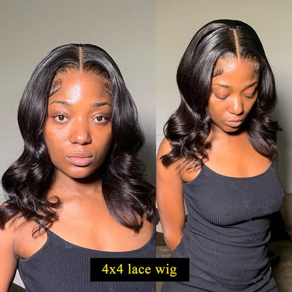 sengpan Short Body Wave 13x4 Lace Frontal Wigs Brazilian Front Human Hair Remy Bob Transparent 4x4 Closure For Black Women 180 Denstity