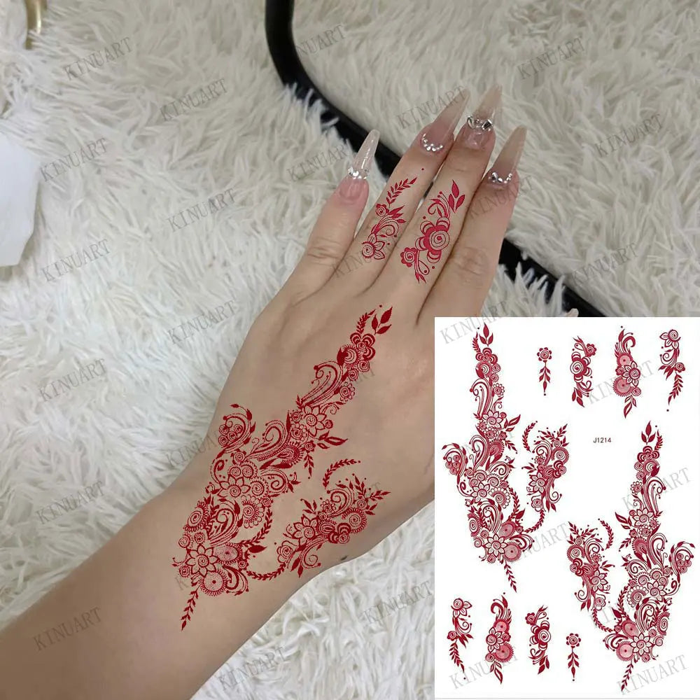 sengpan Brown Henna Tattoo Body Stickers for Women Henna Temporary Tattoos Lace Floral Mehndi Tattoo Waterproof Fake Tatoo Festival