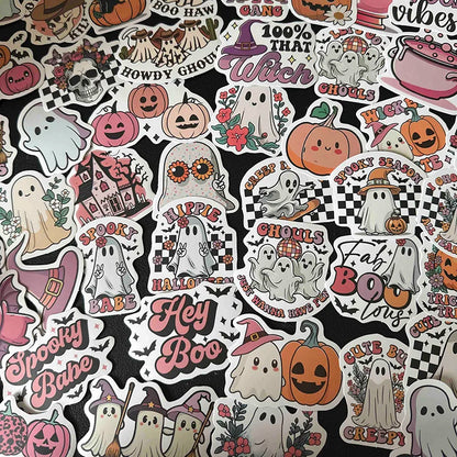 sengpan 50pcs Western Halloween Sticker Pumpkin Ghost Stickers Waterproof Water Bottle Stickers Scrapbooking Skateboard Luggage Stickers