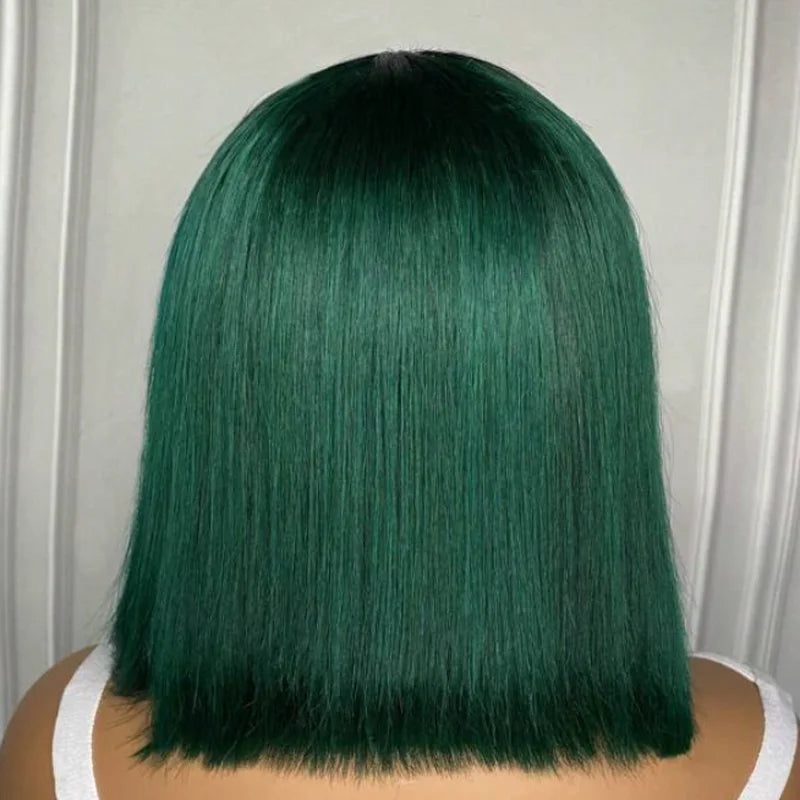 sengpan Soft 180Density Short Bob Ombre Green Glueless Straight Lace Front Wig For Black Women BabyHair Preplucked Daily Cosplay