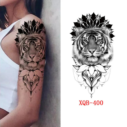 sengpan Black Forest Tattoo Sticker for Men Women Tiger Wolf Death Skull Temporary Tattoo Fake Henna Skeleton King Animal Tatoo Pattern