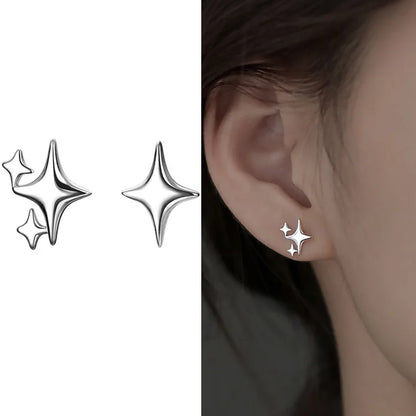 sengpan Simple Piercing Stud Earrings for Women Star Moon Zircon Silver Color Needles Tragus Cartilage Asymmetry Pendiente Fine Jewelry