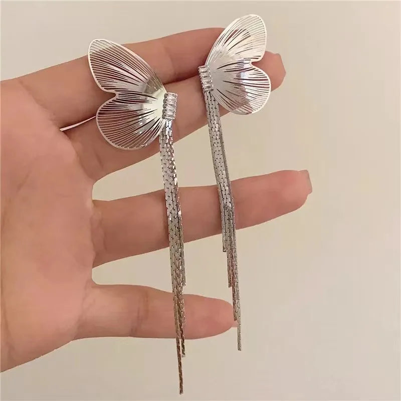 sengpan Tassel Butterfly Drop Earrings Silver Color Fashion Hanging Women Earrings Charm COOL Statement Jewelry Party Gift