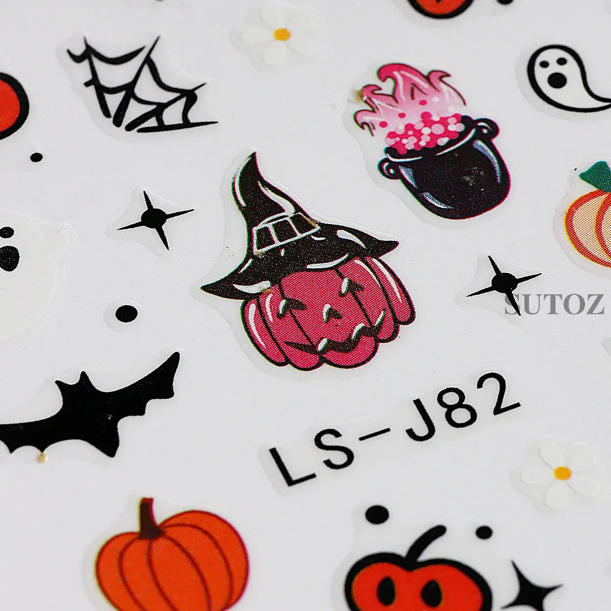 sengpan Pink Pumpkin Nail Art Stickers Halloween Decoration Bat Ghost Design Black Cat Skull Nail Sliders Charms Manicure Decal NLLS-J82