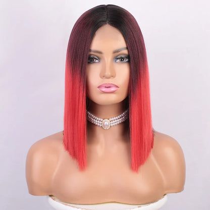 sengpan Red Bob Wig for Women Short Straight Middle Part Wigs Cosplay Party Synthetic Heat Resistant Fake Hair Shoulder Length Wig