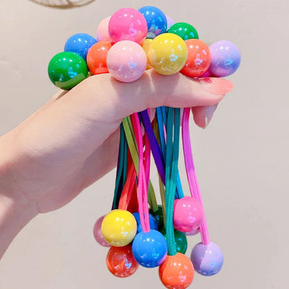 Dospita Children Cartoon Colorful Round Ball Hair Rubber Bands Elastic Hair Ties for Kids Girl Pink Ball Hair Rope Student Headwear