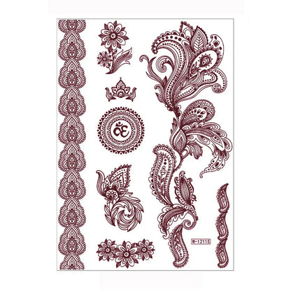 sengpan Brown Henna Lace Temporary Tattoos Sticker For Women Mehndi Stickers for Hand Neck Body Feather Flora Henna Tattoo Waterproof