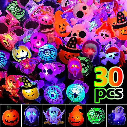 sengpan 10-30Pcs Jewelry Party Gifts LED Luminous Halloween Rings Creative Pumpkin Ghost Skull Glowing in Dark Finger Rings Toys Lights