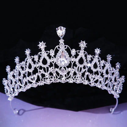 Lianfudai Luxury Elegant AB Crystal Crown Hair Accessories Tiara For Women Party Red Purple Rhinestone Bridal Crown New Hair Jewelry