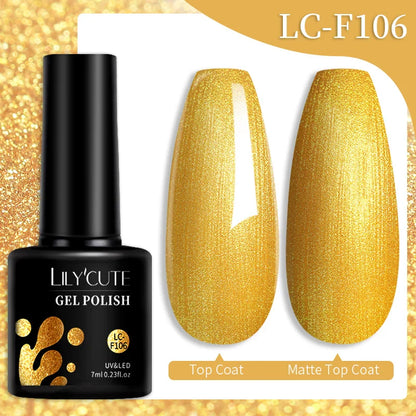 sengpan 7ML Quick Extension Gel Nail Polish Gold Foils Glitter Polish Vernis Semi Permanent UV Gel Nail Art Soak Off Hard Gel