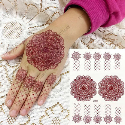 sengpan Brown Henna Tattoos Women Waterproof Temporary Henna Sticker for Hand Fake Tattoo Body Art Lace Mehndi Hena Tatoo