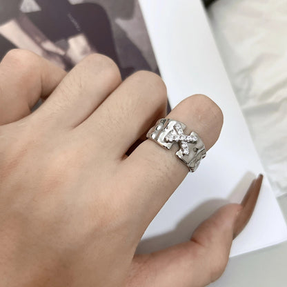 sengpan Lover Jewelry Couple Rings Fashion YK2 Star Cross Zircon Crystal Ring Women Men Punk Metal Opening Ring Best Friends Gift