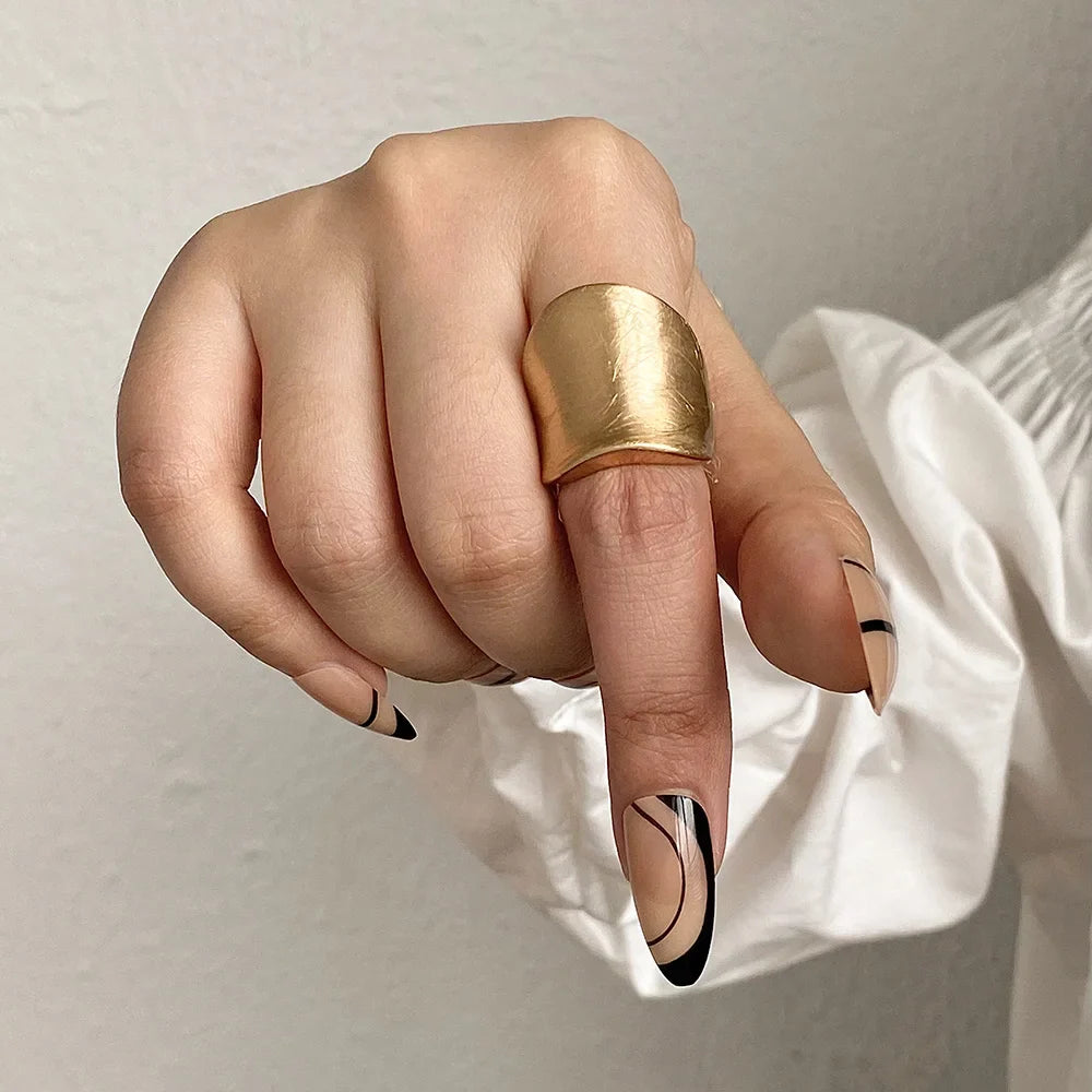 sengpan Fashion Elastic Rope Adjustable Rings for Women Men Irregular Geometric Matte Chunky Gold Color Finger Ring Charm Jewelry